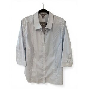 Eddie Bauer 3X Wrinkle Free Blue Stripe Button Shirt Plus Size Workwear
